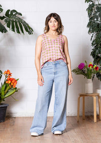 Frankie Singlet Top - Hand Drawn Check Citrus