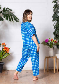 Lisso Boxy Top - Hand Drawn Check Blue