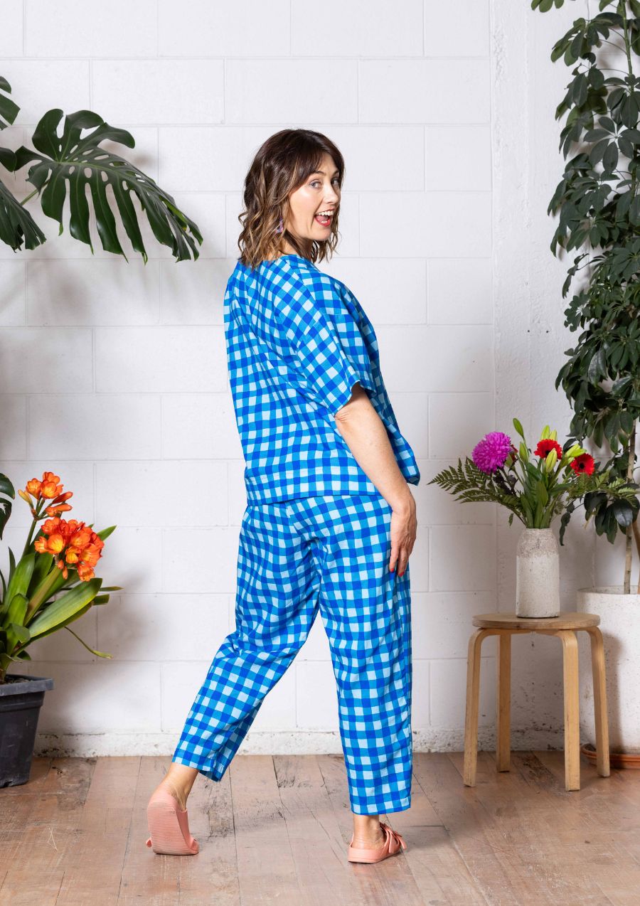 Balloon Pant - Hand Drawn Check Blue