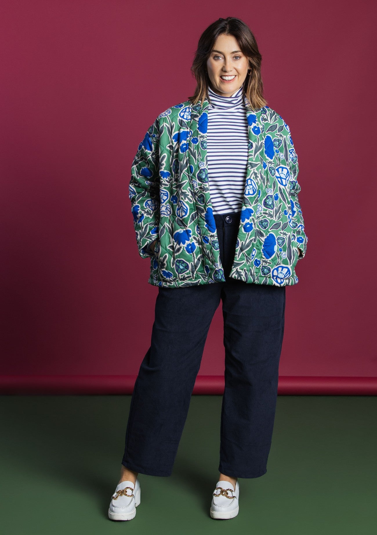 Roller Turtleneck - Navy Stripe Lighter Weight