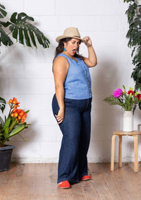 Frankie Singlet Top - Thin Pin Blue