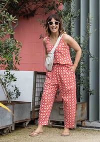 Frankie Singlet Top - Hand Drawn Check Burnt Orange