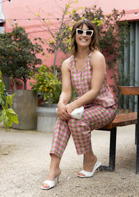 Frankie Singlet Top - Hand Drawn Check Citrus