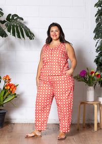 Frankie Singlet Top - Hand Drawn Check Burnt Orange