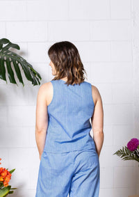 Frankie Singlet Top - Thin Pin Blue