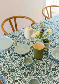 Nouveau Green Cotton Linen Tablecloth