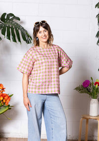 Lisso Boxy Top - Hand Drawn Check Citrus