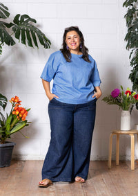 Lisso Boxy Top - Thin Pin Blue