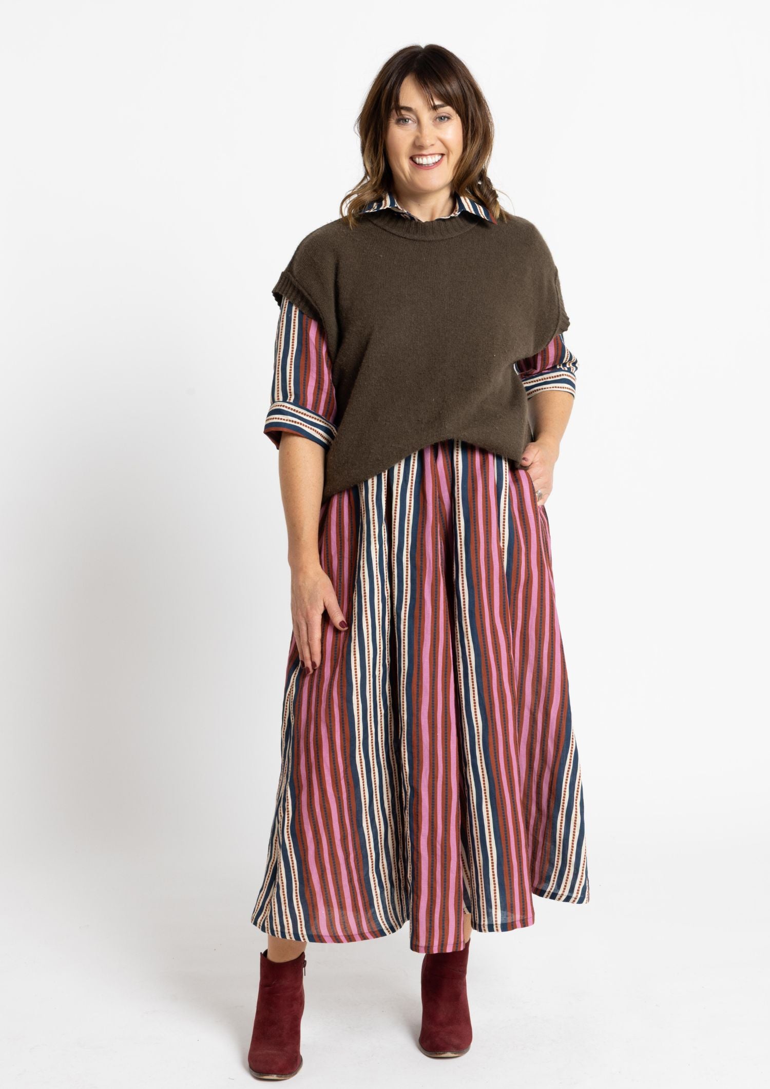 Peta Shirt Dress - Tile Stripe Navy