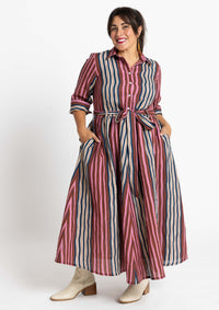 Peta Shirt Dress - Tile Stripe Navy