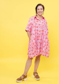 Jolie Shirt Dress - Bloom Scarlet