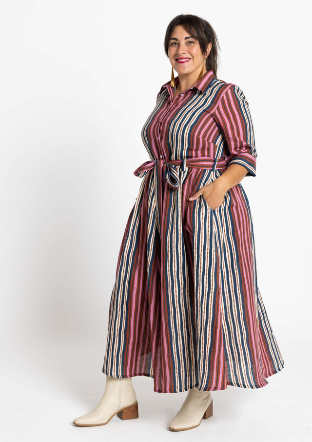 Peta Shirt Dress - Tile Stripe Navy
