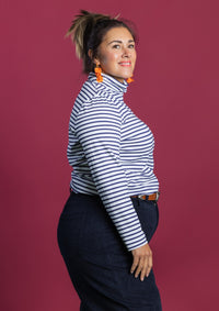 Roller Turtleneck - Navy Stripe