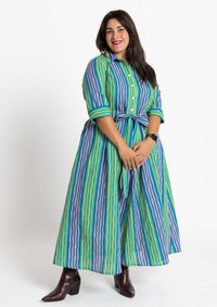 Peta Shirt Dress - Tile Stripe Ocean Zest