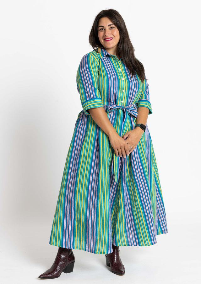Peta Shirt Dress - Tile Stripe Ocean Zest