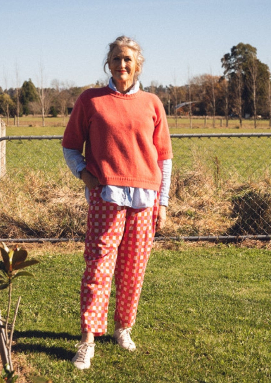 Balloon Pant - Hand Drawn Check Burnt Orange