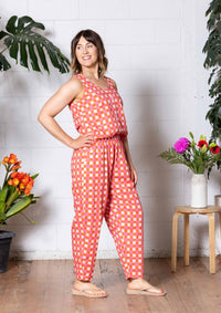 Frankie Singlet Top - Hand Drawn Check Burnt Orange