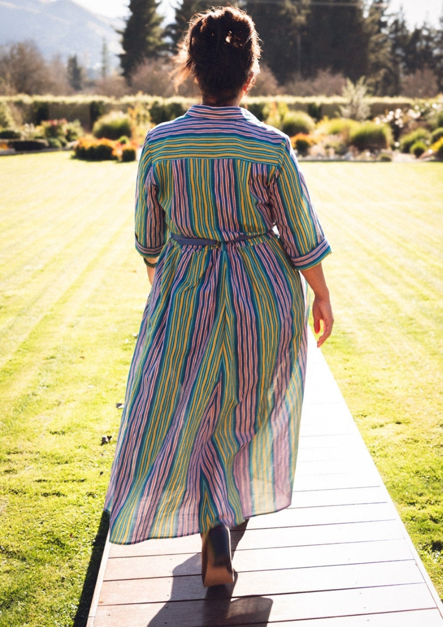 Peta Shirt Dress - Tile Stripe Ocean Zest