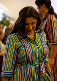 Peta Shirt Dress - Tile Stripe Ocean Zest