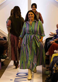 Peta Shirt Dress - Tile Stripe Ocean Zest