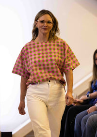 Lisso Boxy Top - Hand Drawn Check Citrus