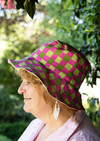 Bucket Hat - Hand Drawn Check Citrus / Thin Pin Citrus