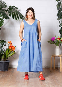 Reverie Reversible Dress - Thin Pin Blue