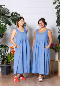 Reverie Reversible Dress - Thin Pin Blue