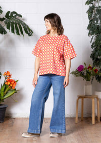 Lisso Boxy Top - Hand Drawn Check Burnt Orange