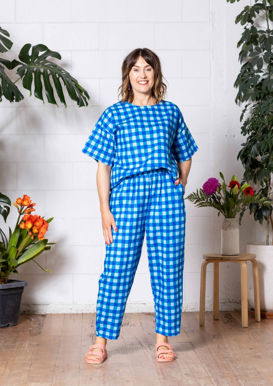 Balloon Pant - Hand Drawn Check Blue