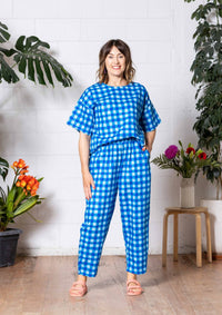 Balloon Pant - Hand Drawn Check Blue