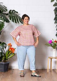 Lisso Boxy Top - Hand Drawn Check Citrus