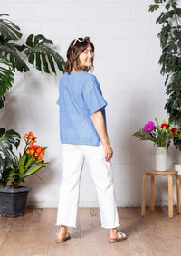 Lisso Boxy Top - Thin Pin Blue