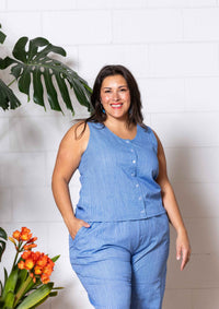 Frankie Singlet Top - Thin Pin Blue