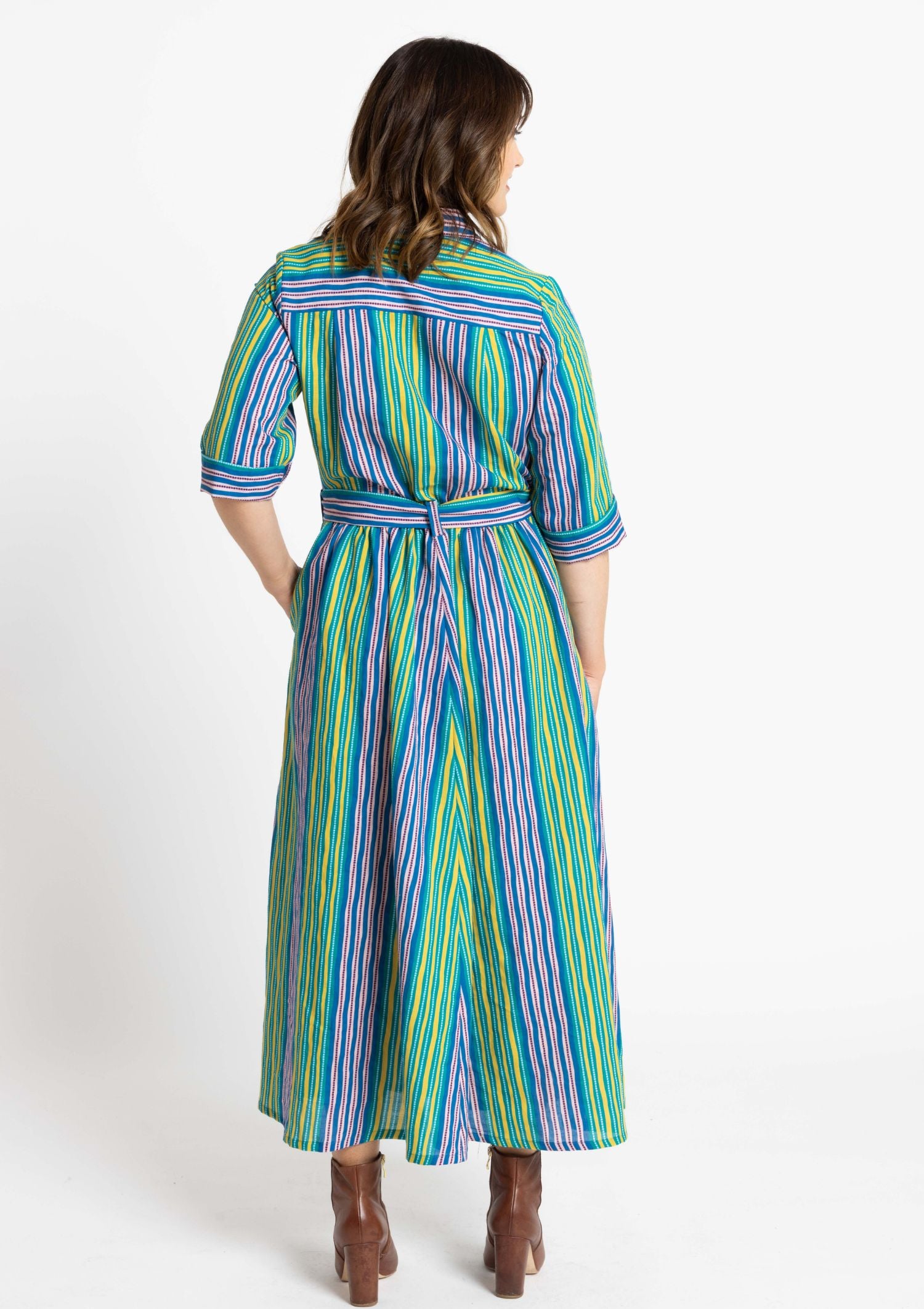 Peta Shirt Dress - Tile Stripe Ocean Zest