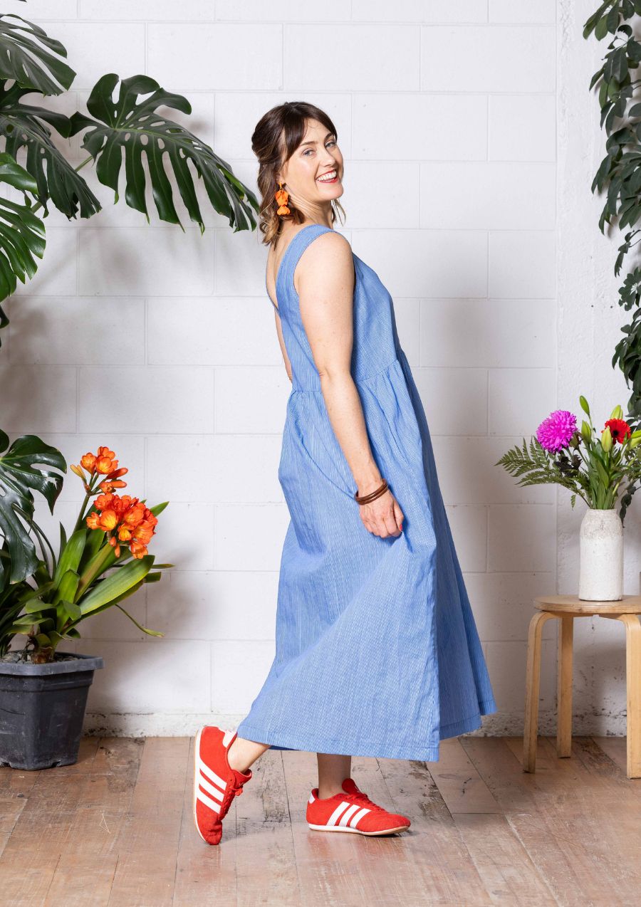 Reverie Reversible Dress - Thin Pin Blue