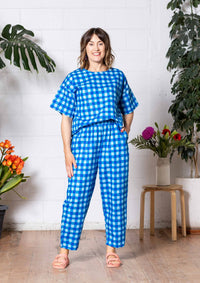 Lisso Boxy Top - Hand Drawn Check Blue