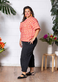 Lisso Boxy Top - Hand Drawn Check Burnt Orange