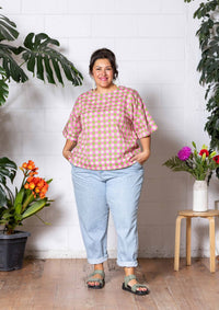 Lisso Boxy Top - Hand Drawn Check Citrus