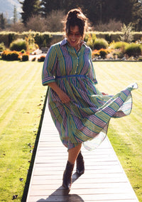 Peta Shirt Dress - Tile Stripe Ocean Zest